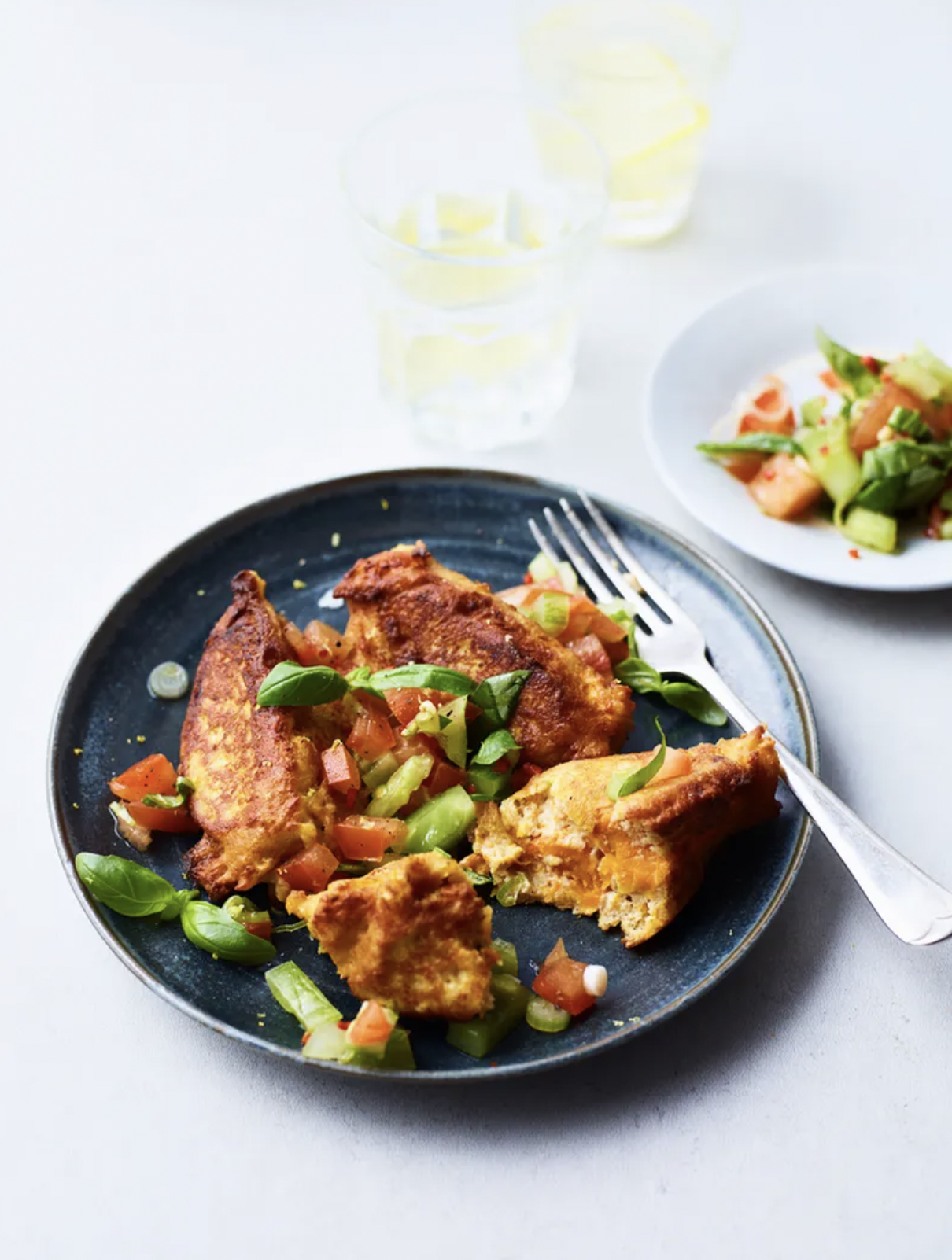 Leftover squash fritters with tomato salsa