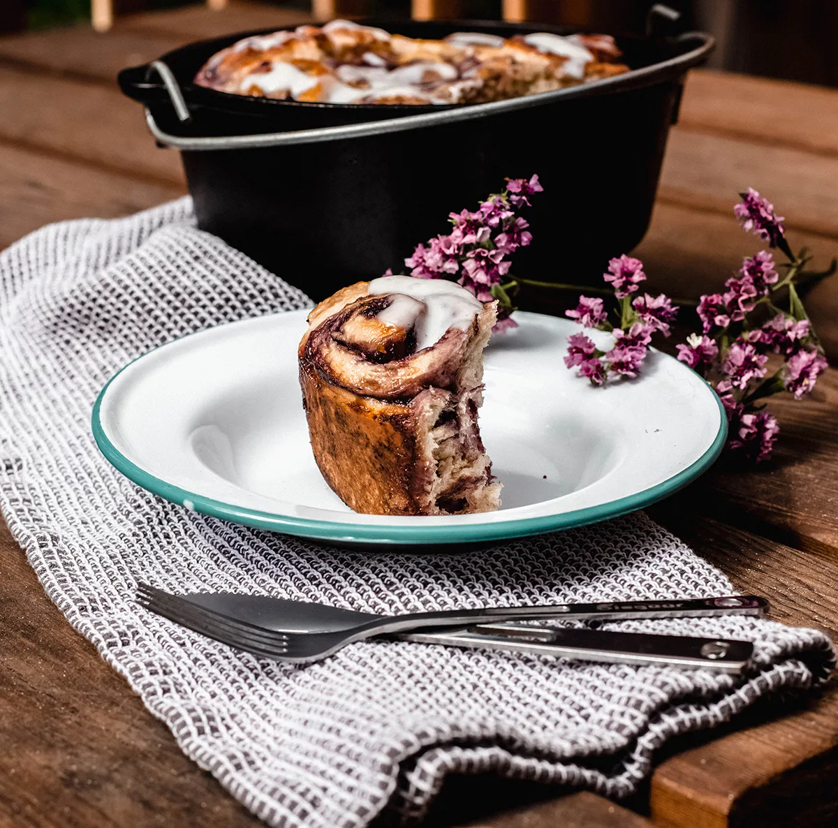 Dutch Oven Huckleberry Jam Rolls