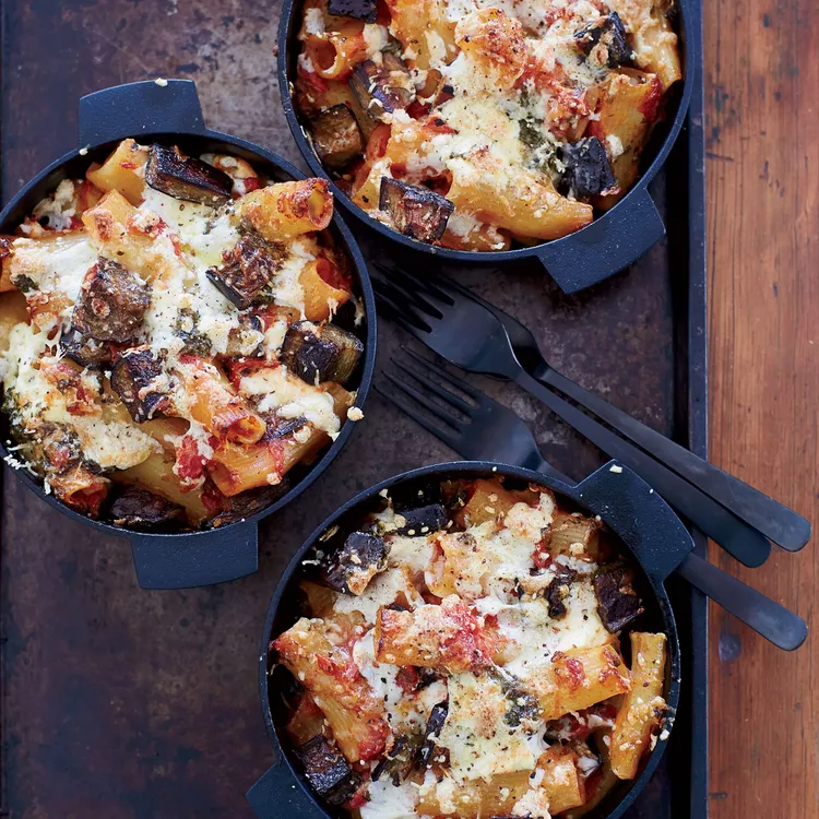 Baked Rigatoni with Eggplant, Tomatoes, and Ricotta