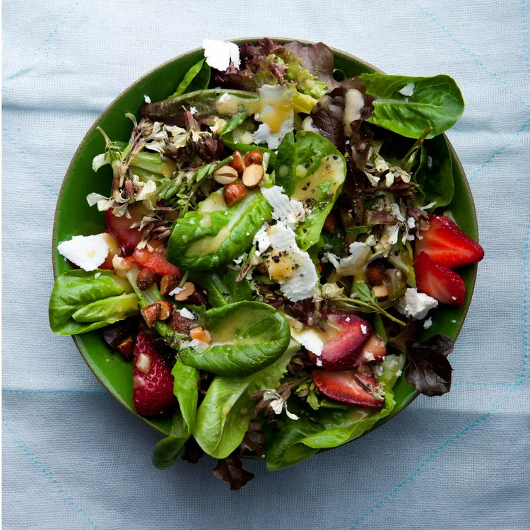 Baby Lettuce Salad with Strawberries, Feta, and Almonds
