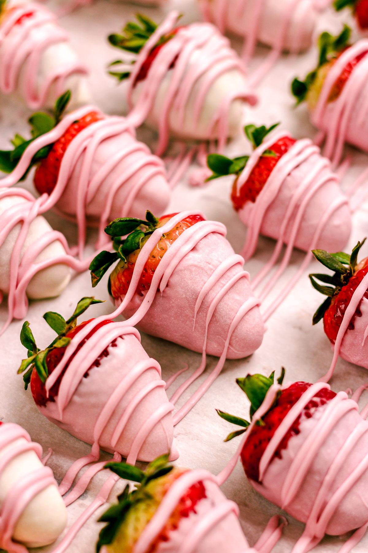 Pink Chocolate-Covered Strawberries for Valentine's Day